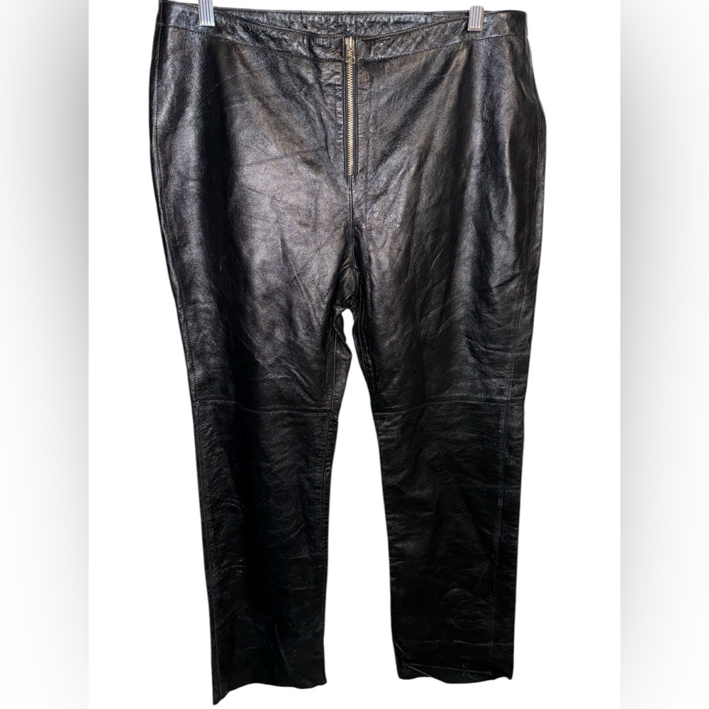 Vintage Hugo Buscati Black Soft Leather Straight Leg Pants women’s Sz 14P